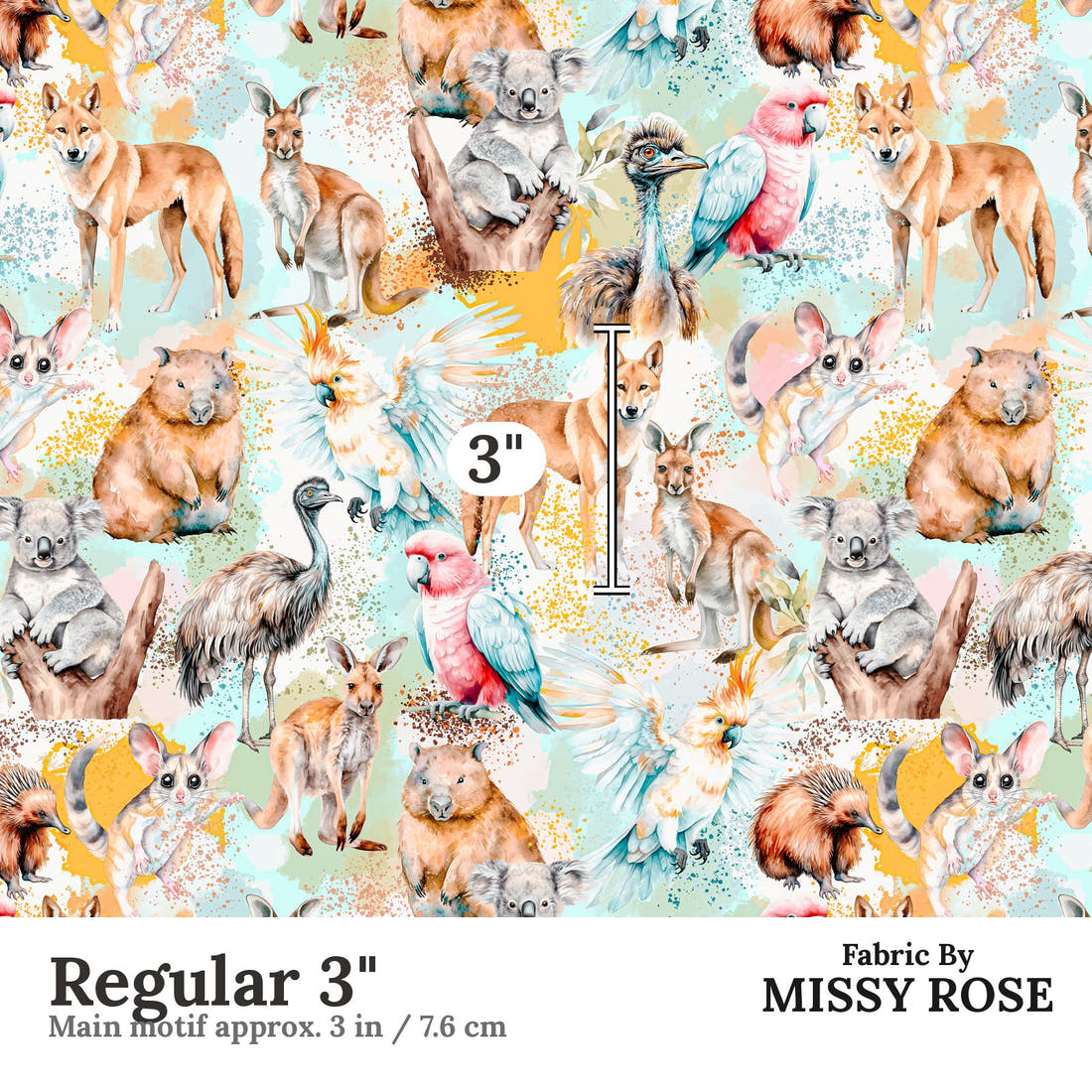 Design 96 Australian Animals Fabric Regular 3" - print scale | Fabric by Missy Rose