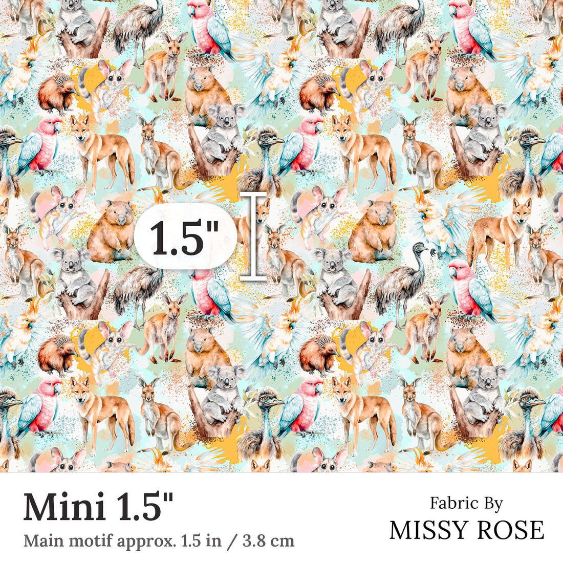 Design 96 Australian Animals Fabric Mini 1.5 inch print scale guide | Fabric by Missy Rose