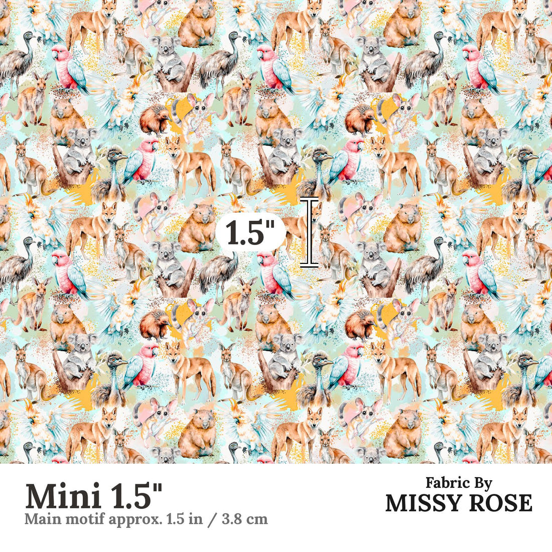 Design 96 Australian Animals Fabric Mini 1.5" - print scale | Fabric by Missy Rose