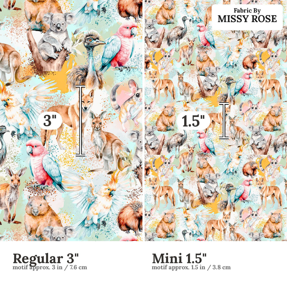 Design 96 Australian Animals Fabric size comparison - print scale | Fabric by Missy Rose