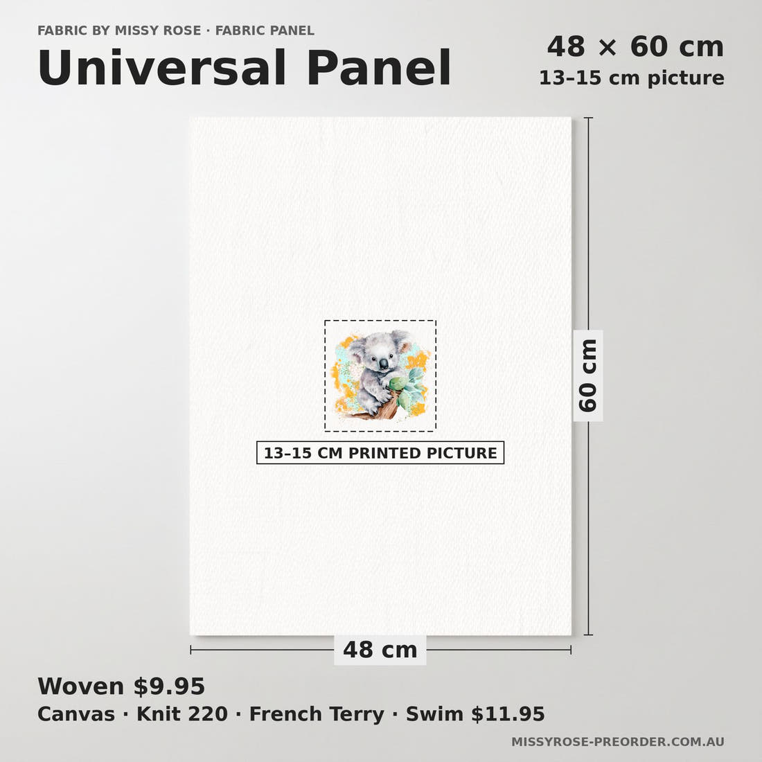 Design 96 Australian Animals Panel universal panel sizing – 13–15 cm printed picture on 48 × 60 cm fabric | Fabric by Missy Rose