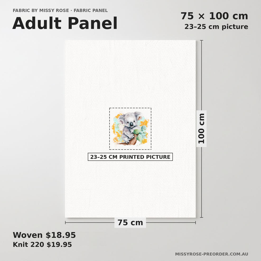 Design 96 Australian Animals Panel adult panel sizing – 23–25 cm printed picture on 75 × 100 cm fabric | Fabric by Missy Rose