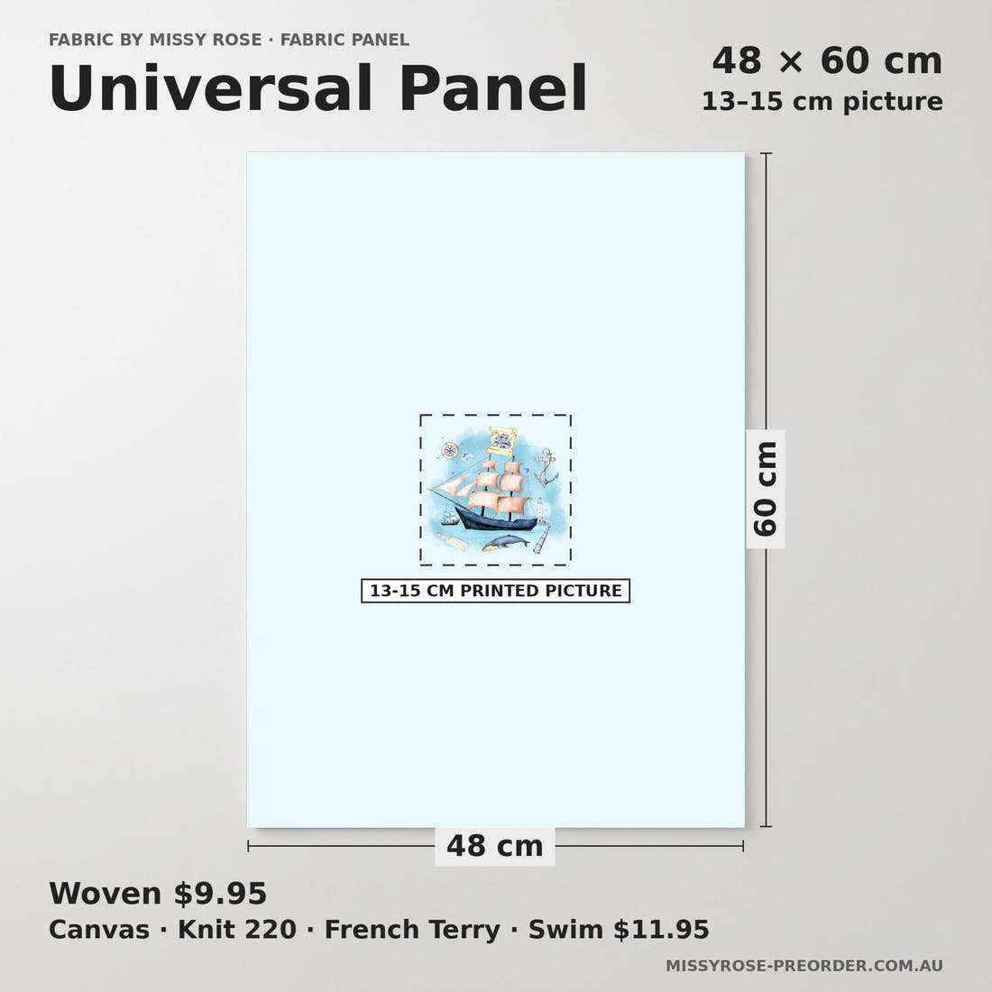 Design 960 Nautical Panel universal panel sizing – 13–15 cm printed picture on 48 × 60 cm fabric | Fabric by Missy Rose