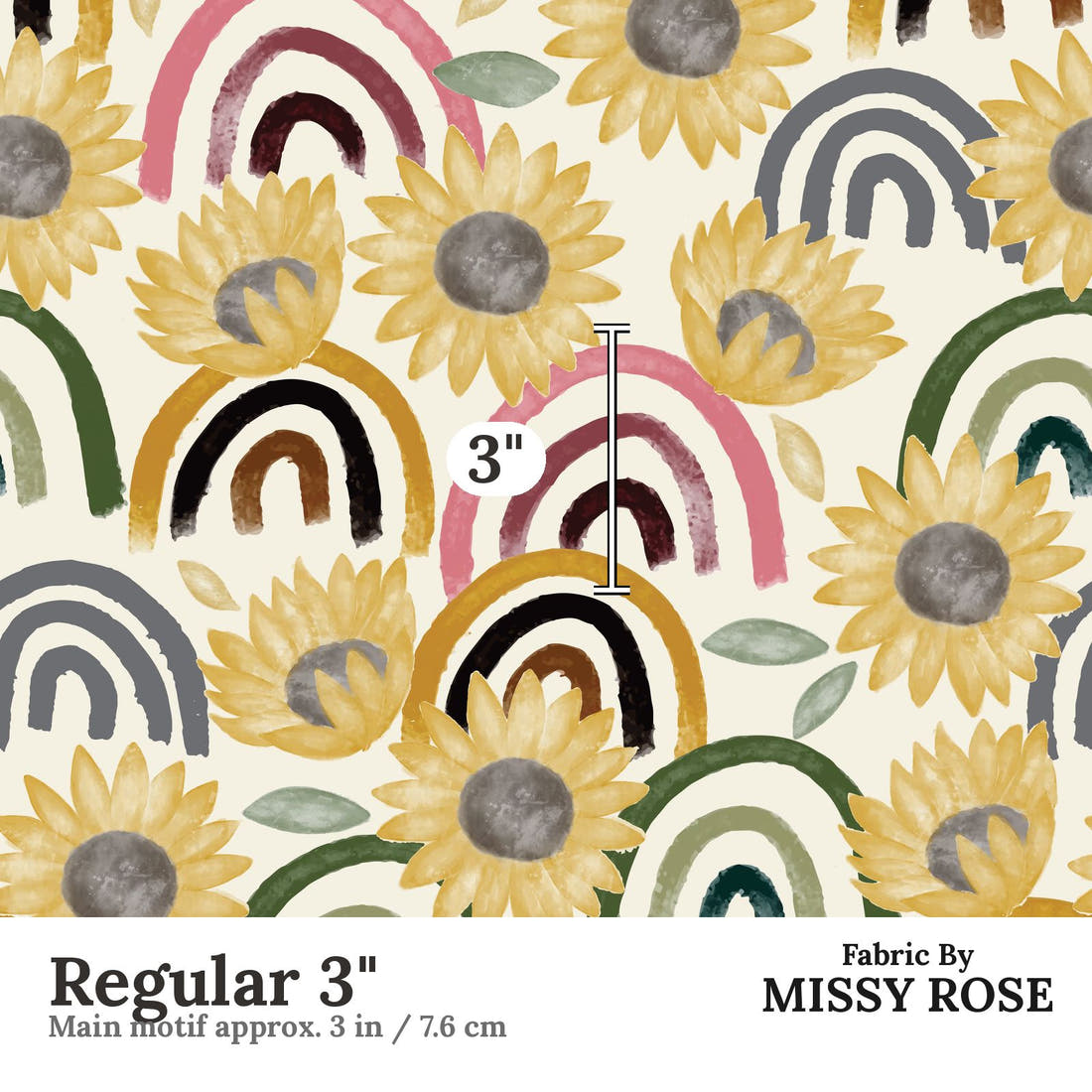Design 961 Sunflower Rainbow Fabric Regular 3 inch print scale guide | Fabric by Missy Rose