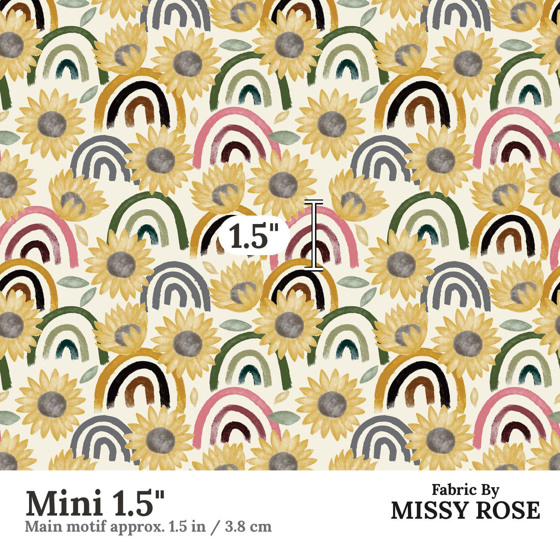 Design 961 Sunflower Rainbow Fabric Mini 1.5 inch print scale guide | Fabric by Missy Rose