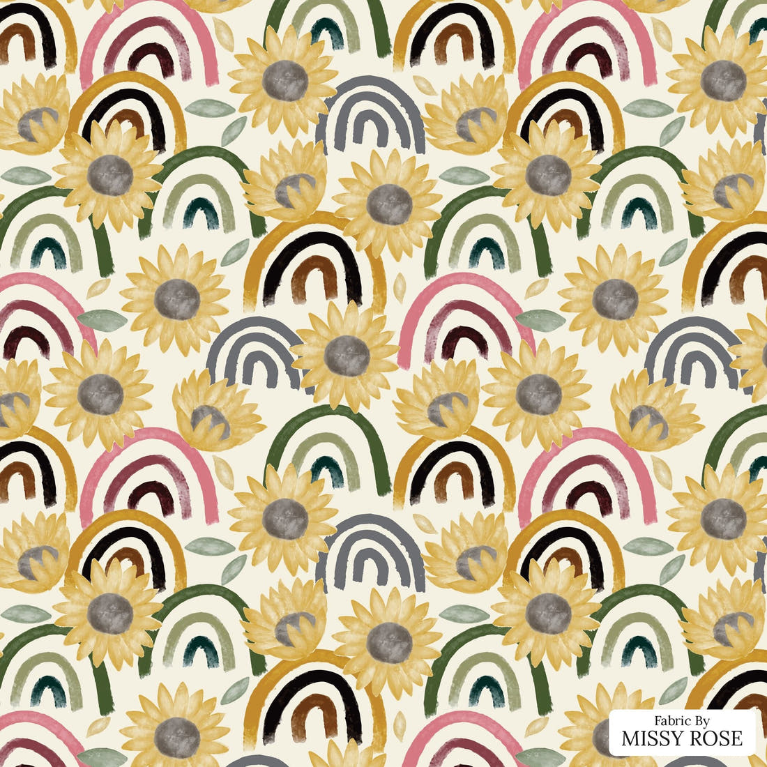 Design 961 Sunflower Rainbow Fabric – flat view of the print, zoom in for detail | Fabric by Missy Rose
