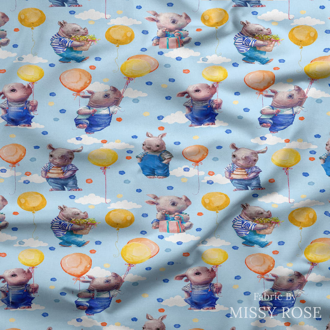 Design 962 Blue Rhino Fabric draped fabric mockup – custom printed fabric by the metre | Fabric by Missy Rose