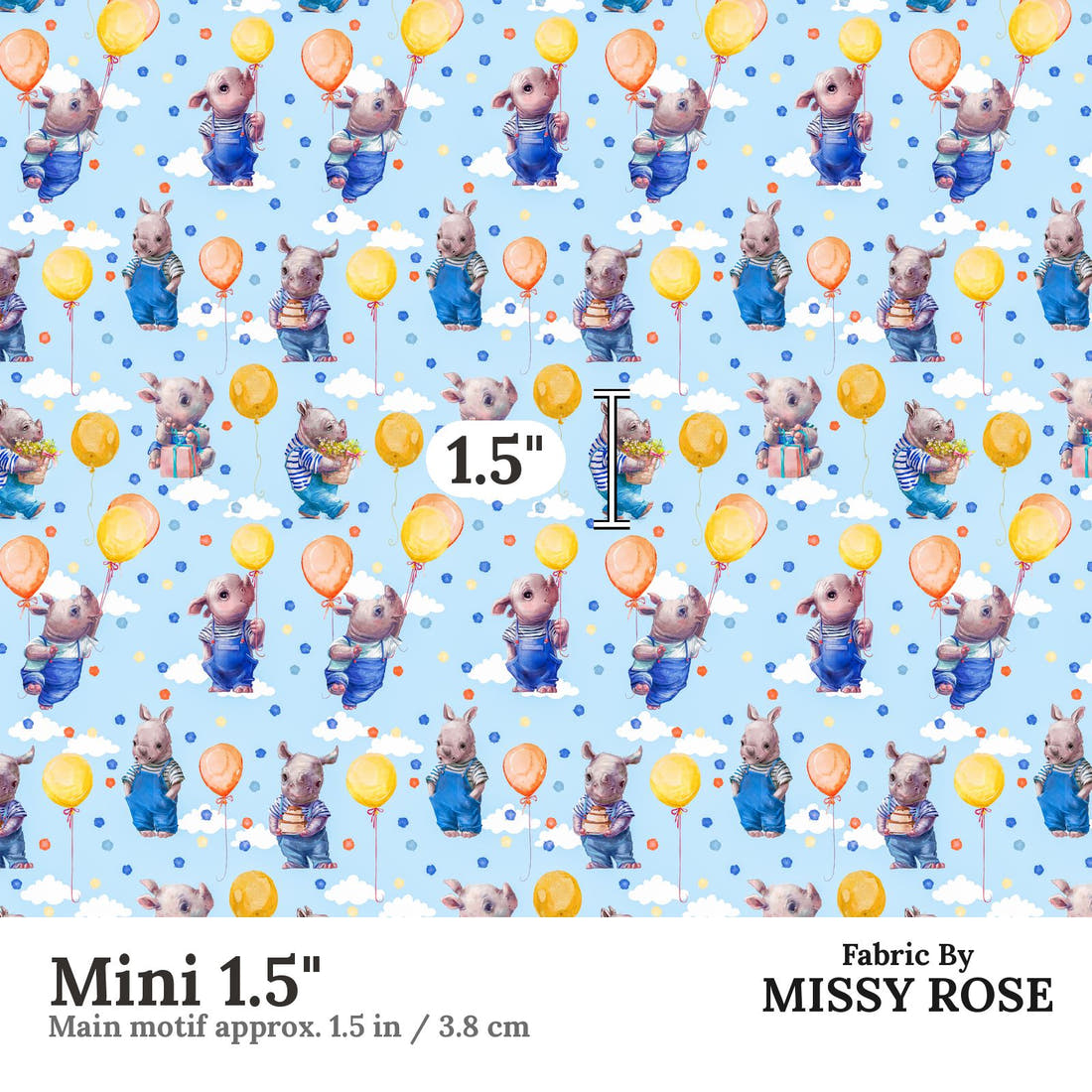 Design 962 Blue Rhino Fabric Mini 1.5 inch print scale guide | Fabric by Missy Rose