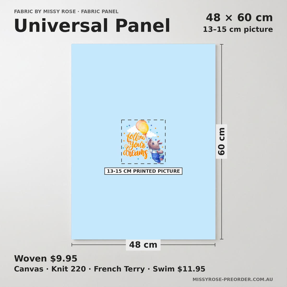 Design 962 Blue Rhino Panel universal panel sizing – 13–15 cm printed picture on 48 × 60 cm fabric | Fabric by Missy Rose