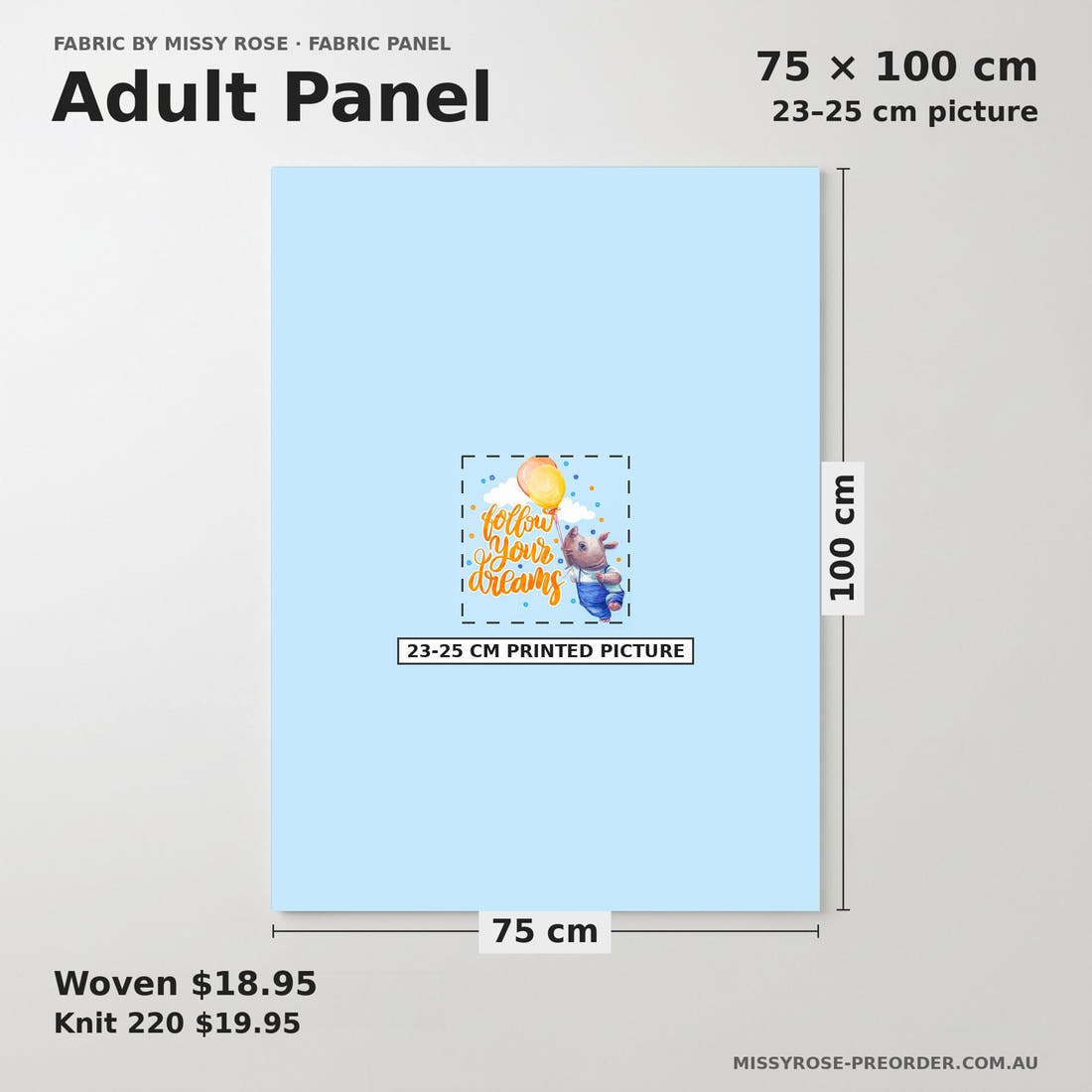 Design 962 Blue Rhino Panel adult panel sizing – 23–25 cm printed picture on 75 × 100 cm fabric | Fabric by Missy Rose