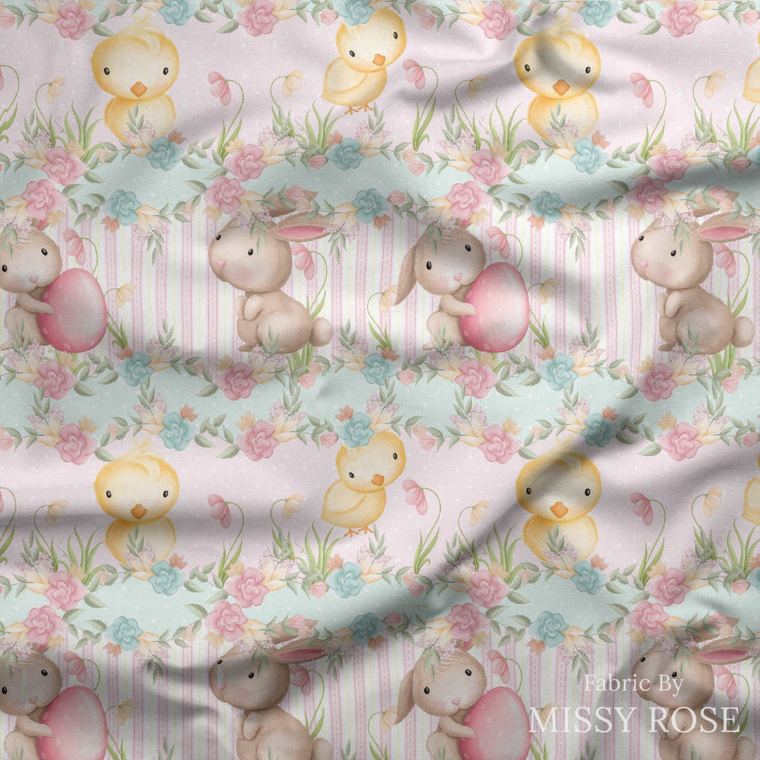 Design 963 Cute Easter Fabric draped fabric mockup – custom printed fabric by the metre | Fabric by Missy Rose