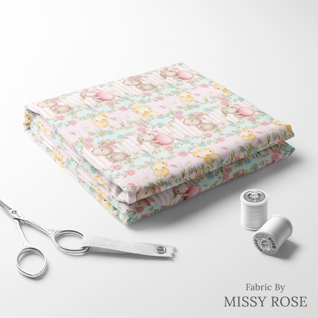 Design 963 Cute Easter Fabric folded fabric stack with matching thread – pre-order fabric Australia | Fabric by Missy Rose