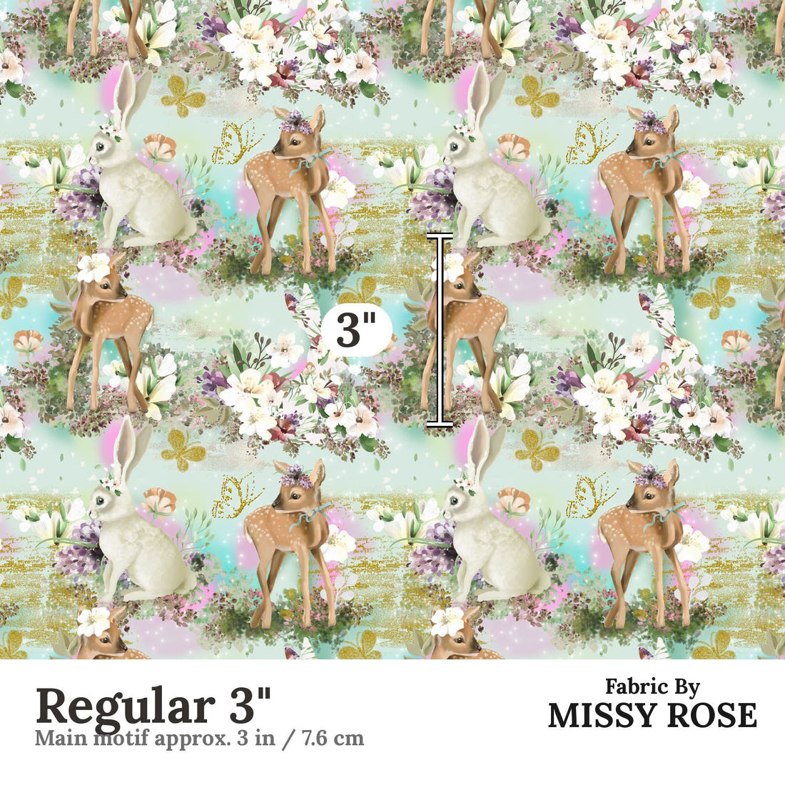 Design 964 Sweet Woodlands Fabric Regular 3 inch print scale guide | Fabric by Missy Rose