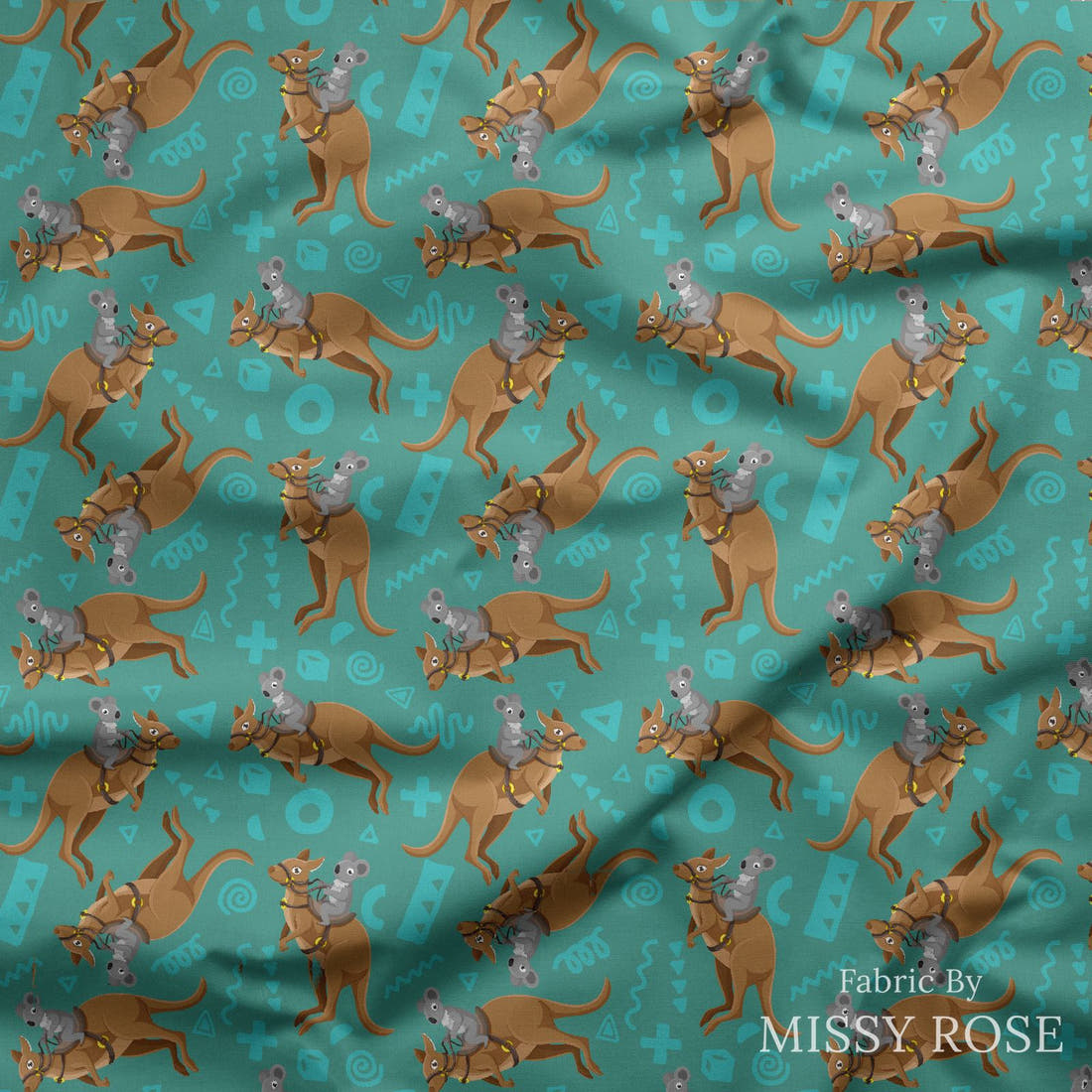Design 965 Aussie Fabric draped fabric mockup – custom printed fabric by the metre | Fabric by Missy Rose
