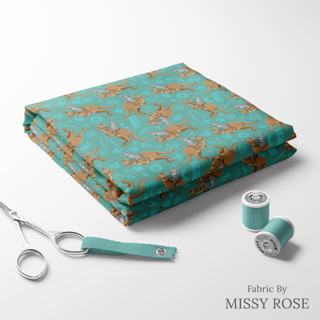 Design 965 Aussie Fabric folded fabric stack with matching thread – pre-order fabric Australia | Fabric by Missy Rose