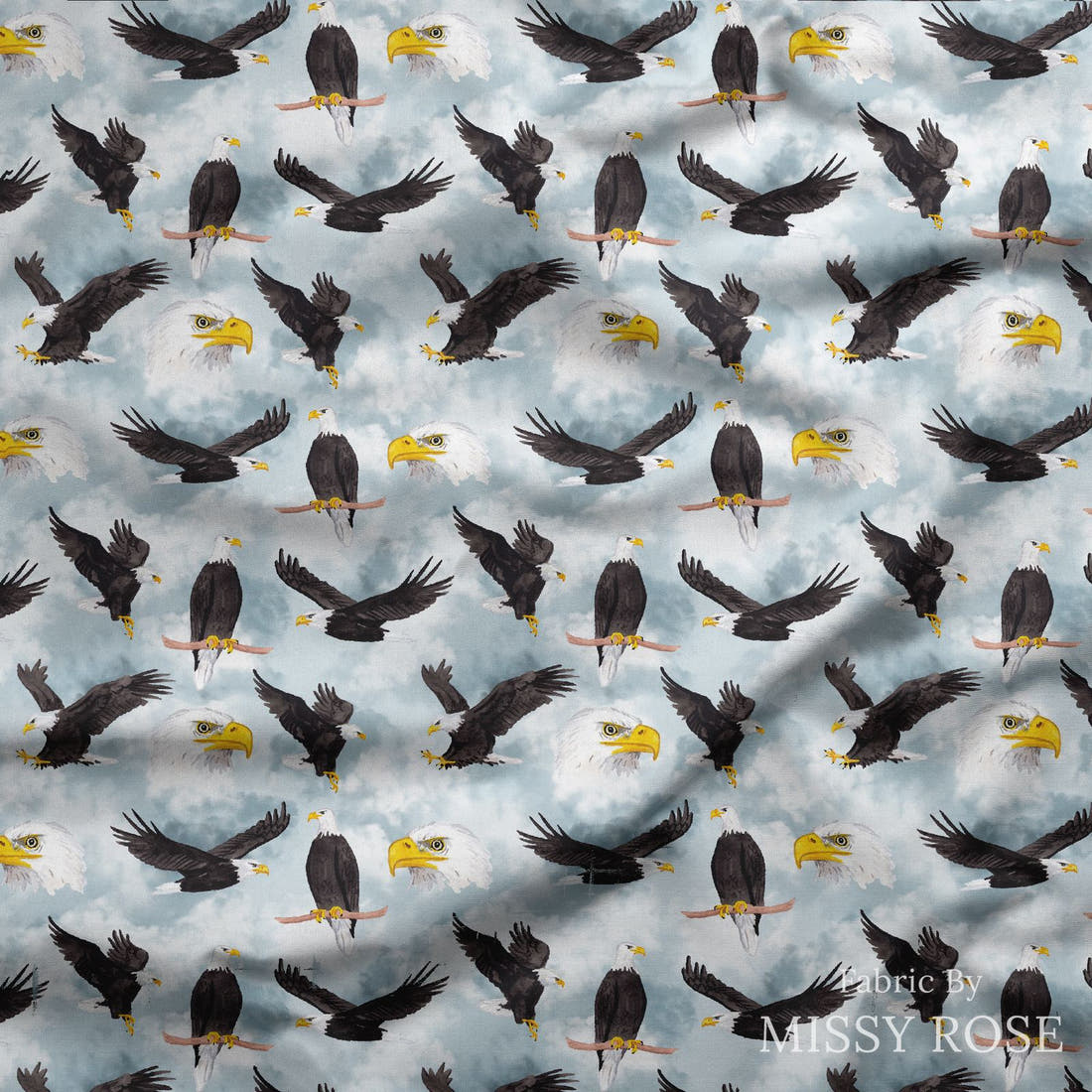 Design 966 Eagle Fabric draped fabric mockup – custom printed fabric by the metre | Fabric by Missy Rose