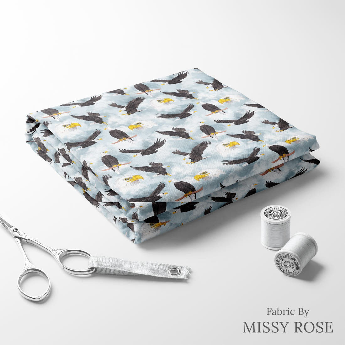 Design 966 Eagle Fabric folded fabric stack with matching thread – pre-order fabric Australia | Fabric by Missy Rose