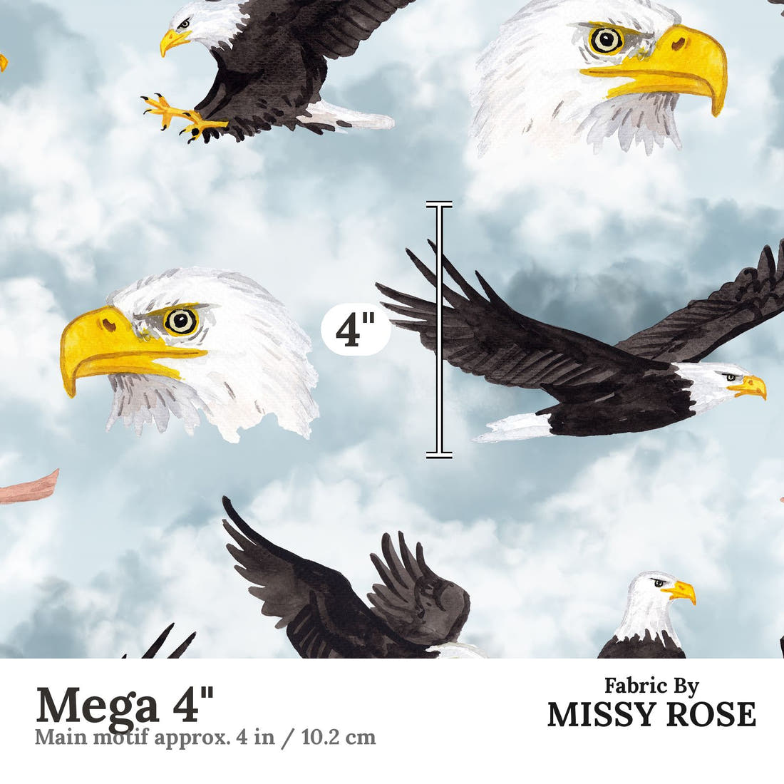 Design 966 Eagle Fabric Mega 4 inch print scale guide | Fabric by Missy Rose
