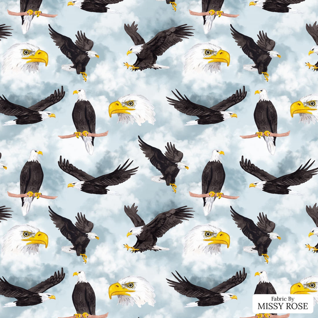 Design 966 Eagle Fabric – flat view of the print, zoom in for detail | Fabric by Missy Rose
