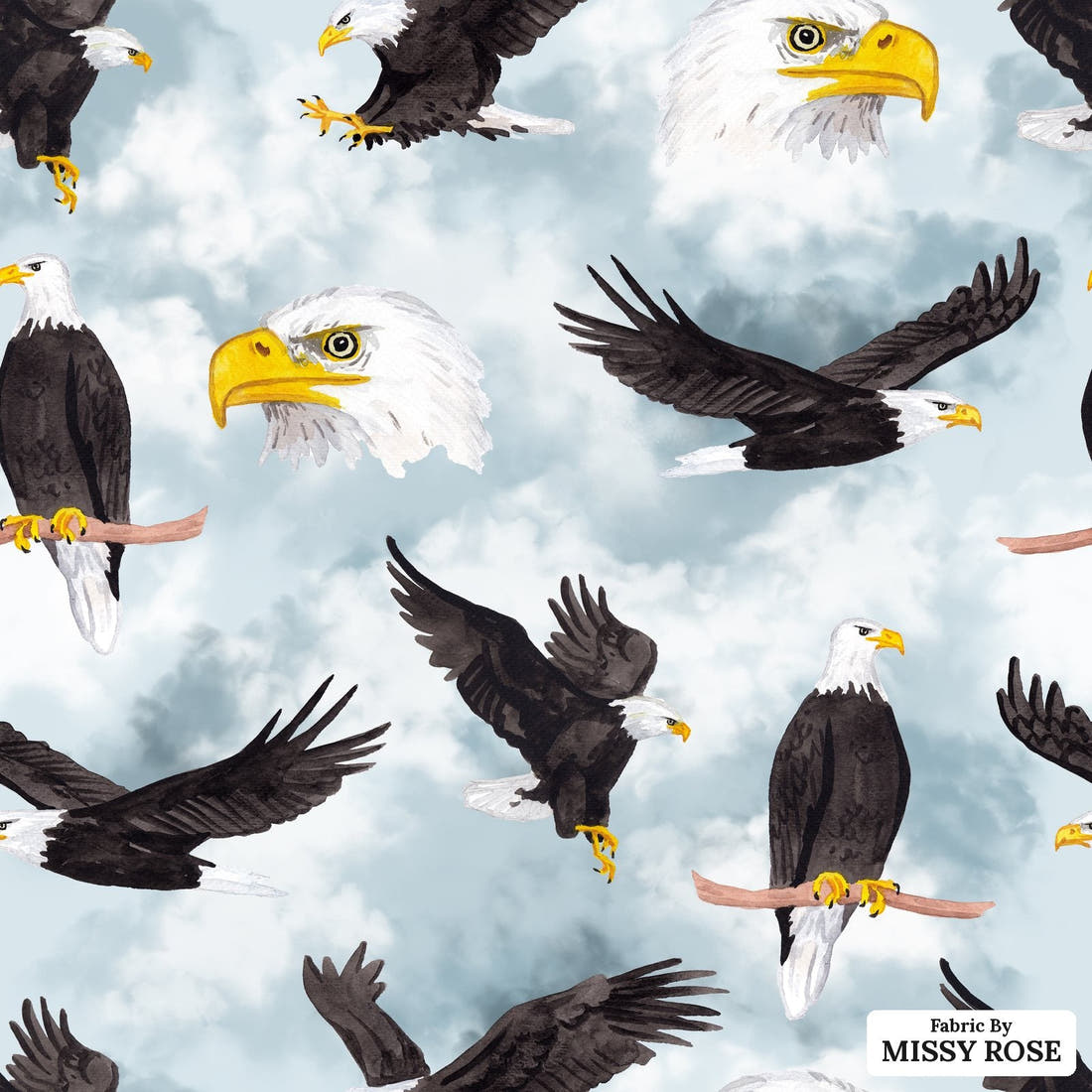 Design 966 Eagle Fabric – flat view of the print, zoom in for detail | Fabric by Missy Rose