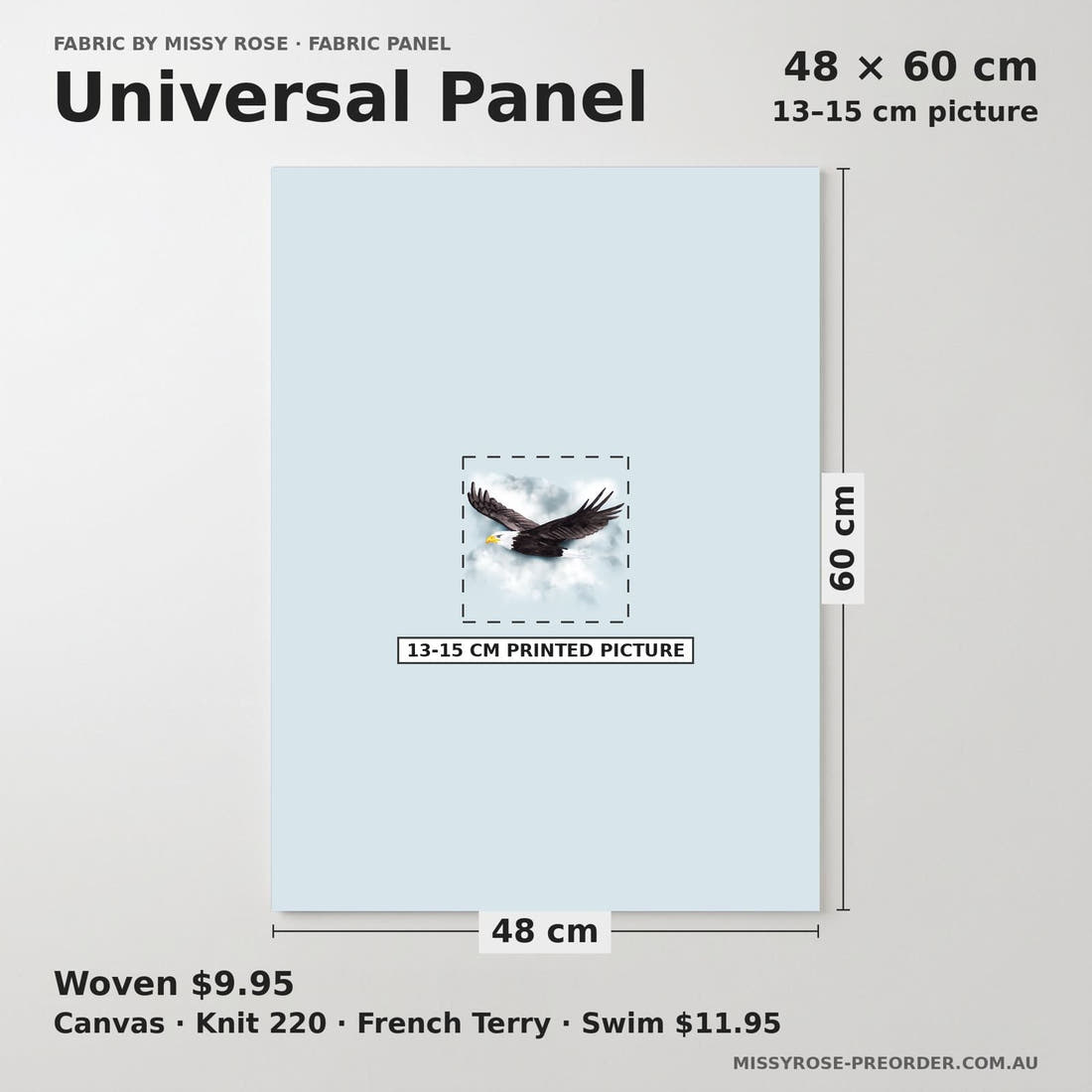 Design 966 Eagle Panel universal panel sizing – 13–15 cm printed picture on 48 × 60 cm fabric | Fabric by Missy Rose