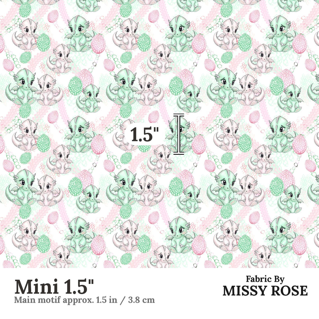 Design 967 Cute Dragon Fabric Mini 1.5 inch print scale guide | Fabric by Missy Rose