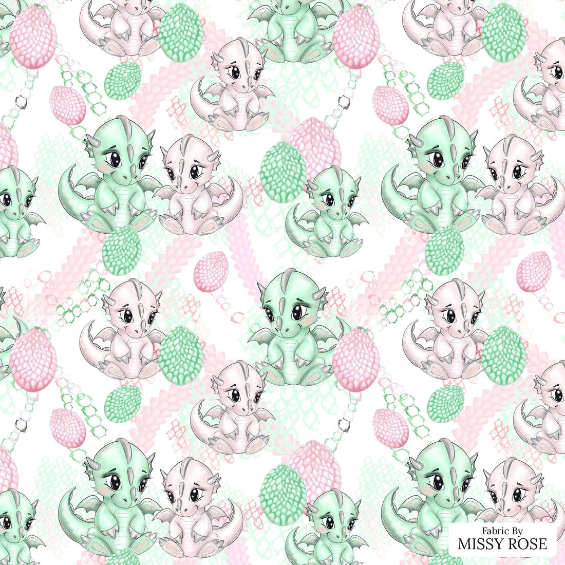 Design 967 Cute Dragon Fabric – flat view of the print, zoom in for detail | Fabric by Missy Rose