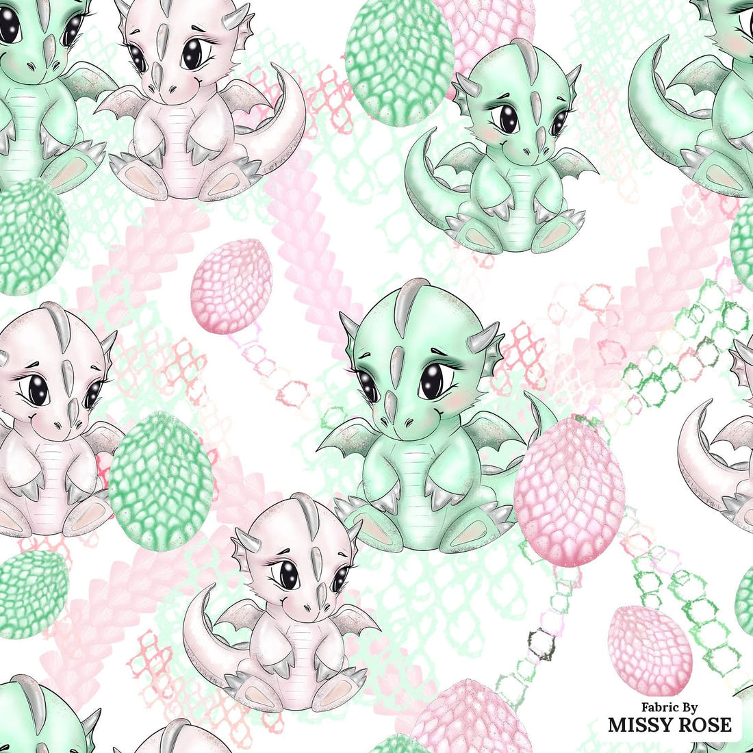 Design 967 Cute Dragon Fabric – flat view of the print, zoom in for detail | Fabric by Missy Rose