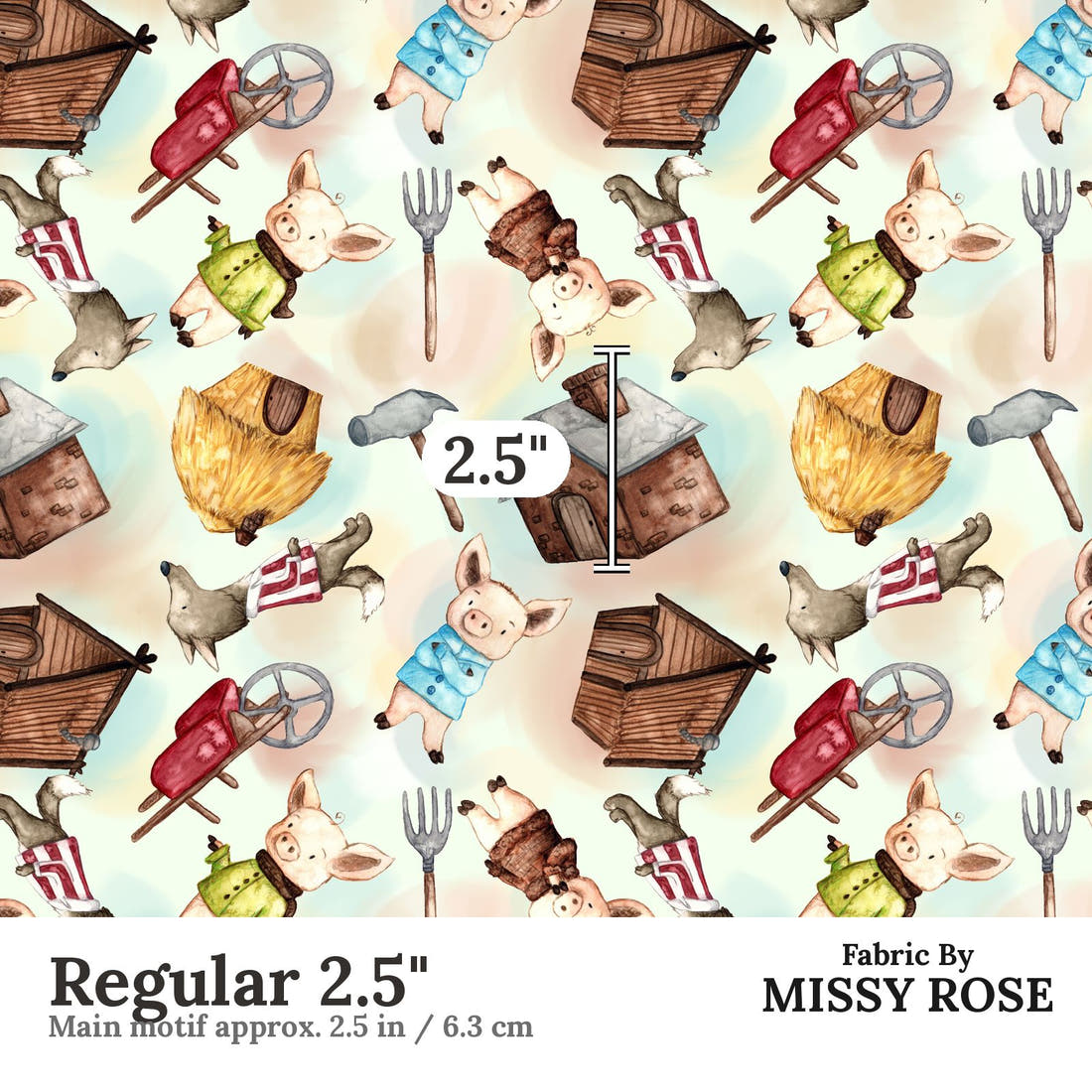 Design 968 Little Pigs Fabric Regular 2.5 inch print scale guide | Fabric by Missy Rose