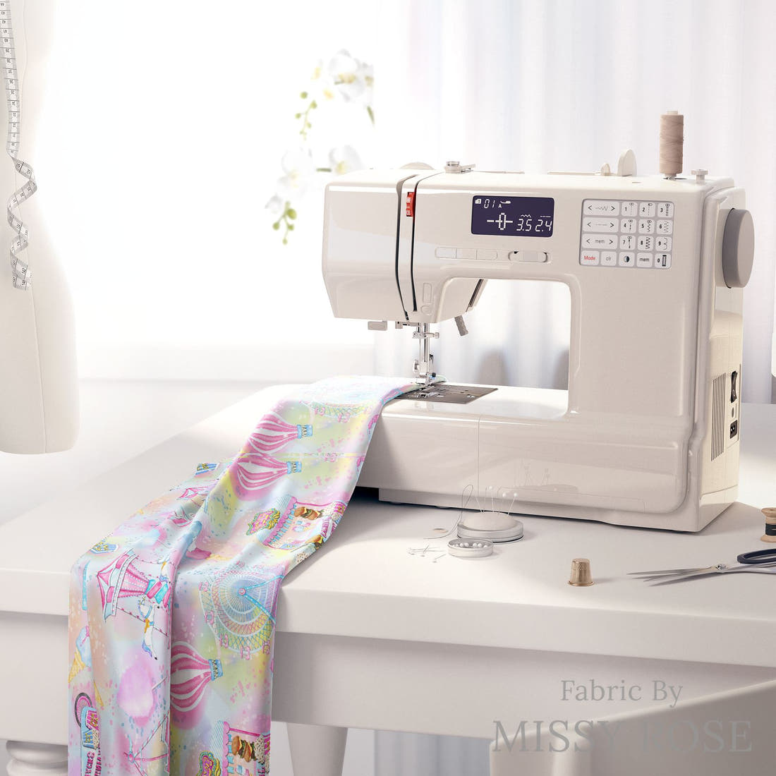 Design 969 Fair Fabric on a sewing machine – premium fabric for sewing projects | Fabric by Missy Rose