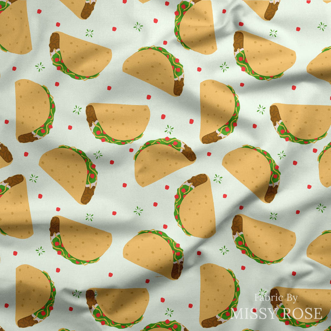 Design 97 Taco Fabric draped fabric mockup – custom printed fabric by the metre | Fabric by Missy Rose