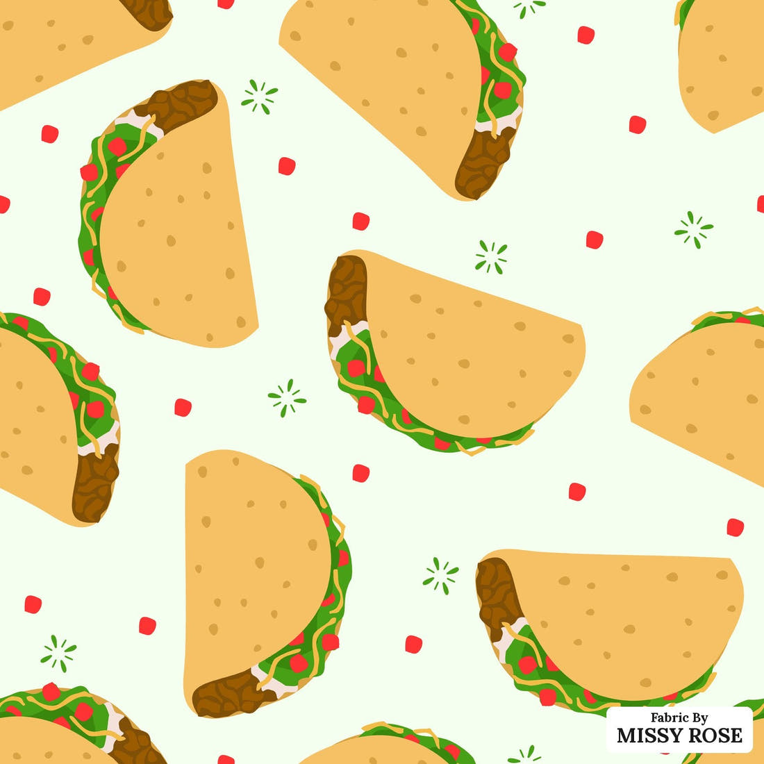 Design 97 Taco Fabric - flat view of the print, zoom in for detail | Fabric by Missy Rose