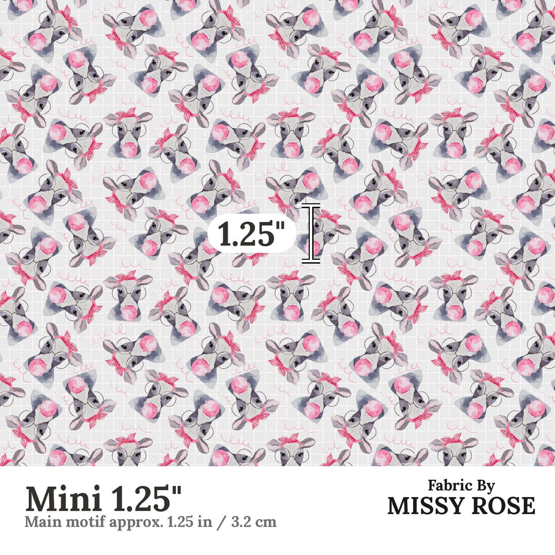 Design 971 Cow Bubble Gum Fabric Mini 1.25 inch print scale guide | Fabric by Missy Rose
