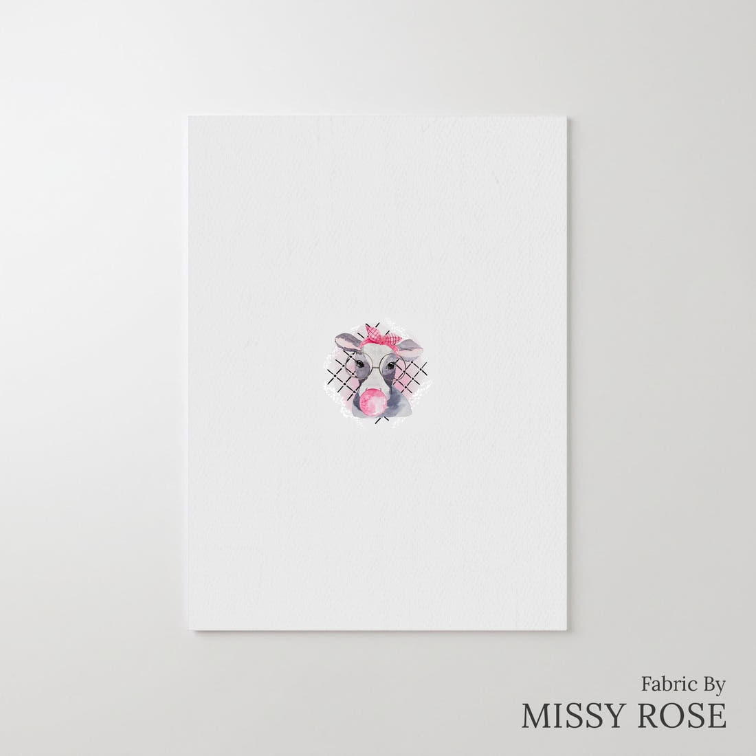 Design 971 Cow Bubble Gum Panel – printed fabric panel with centred picture, custom printed to order | Fabric by Missy Rose