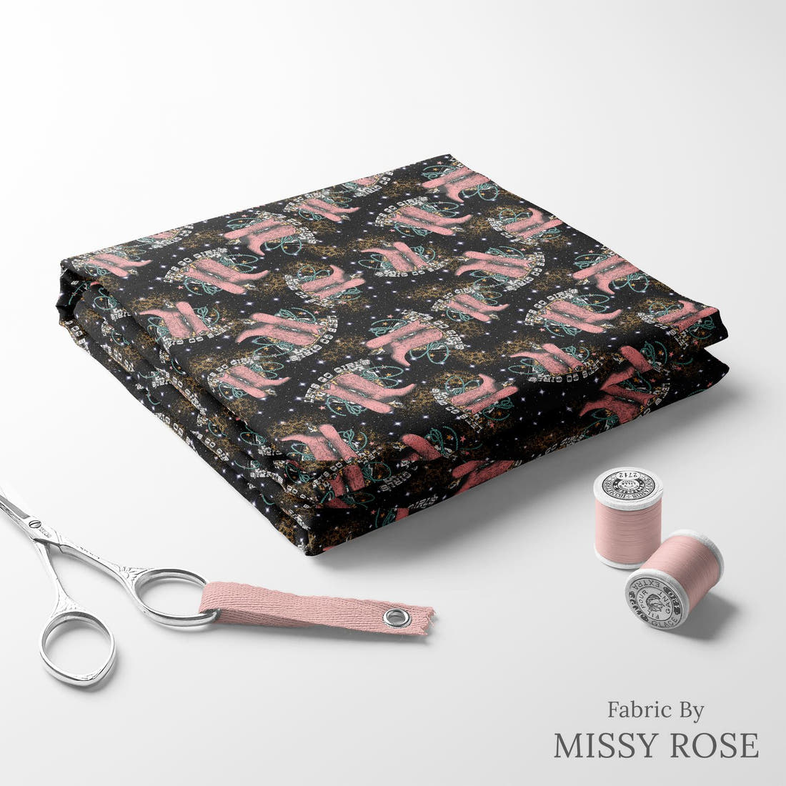 Design 972 Cowgirl Boots Fabric folded fabric stack with matching thread – pre-order fabric Australia | Fabric by Missy Rose