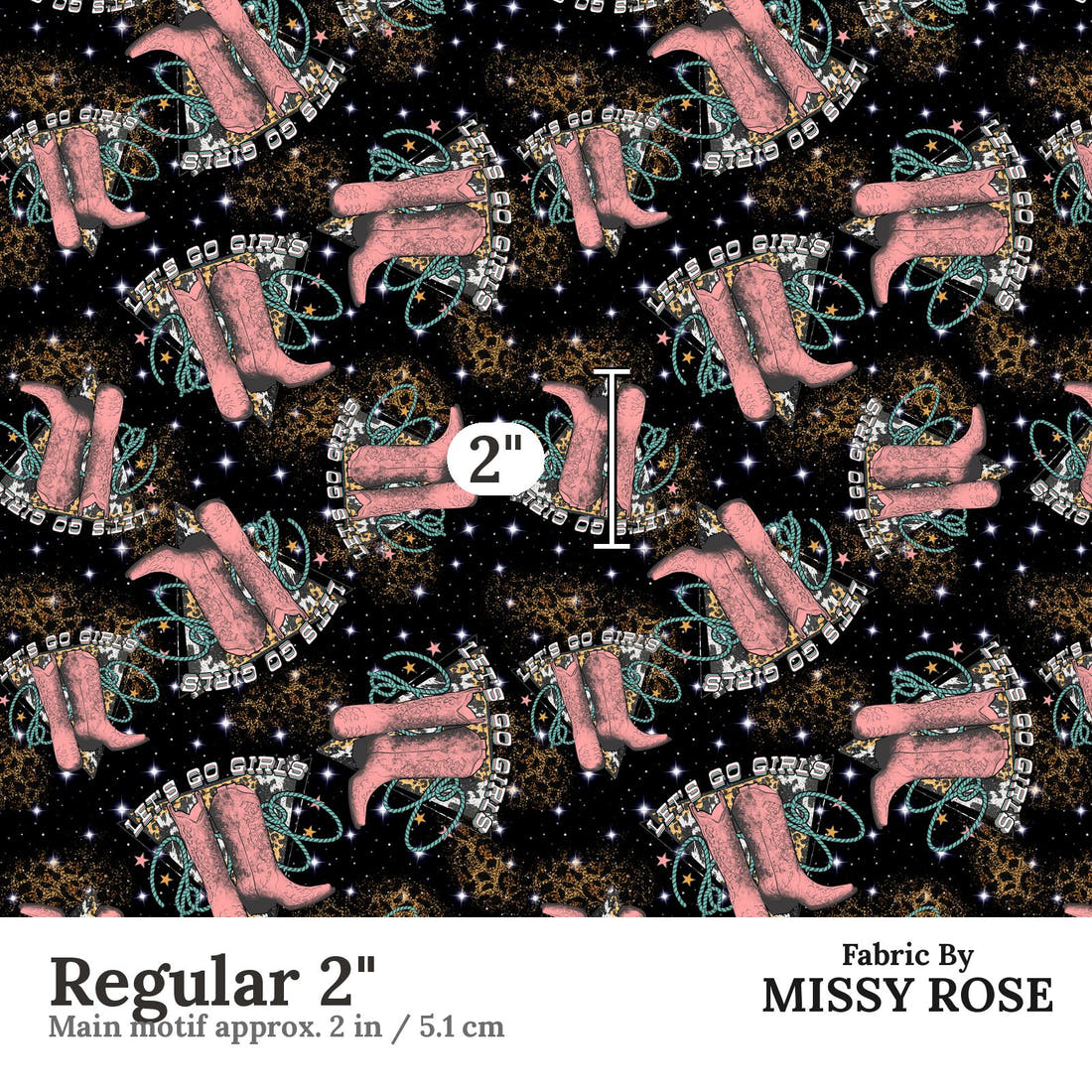 Design 972 Cowgirl Boots Fabric Regular 2 inch print scale guide | Fabric by Missy Rose