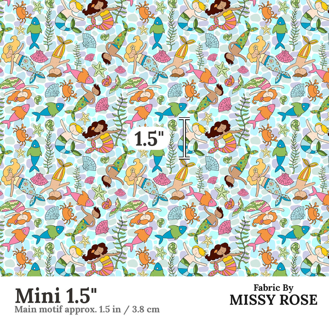Design 973 Merfolk Fabric Mini 1.5 inch print scale guide | Fabric by Missy Rose