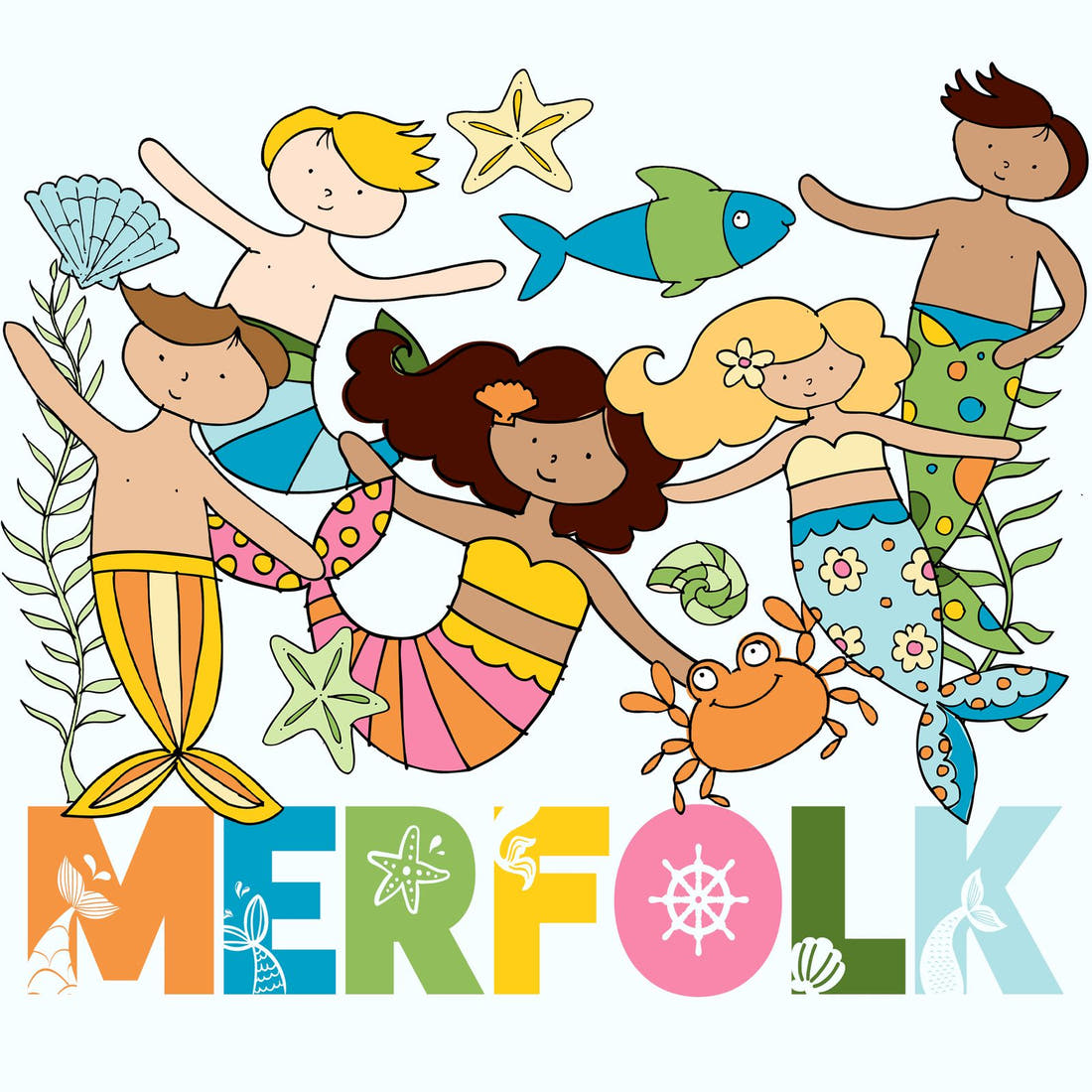 Design 973 Merfolk Panel – full artwork close-up of the printed picture | Fabric by Missy Rose
