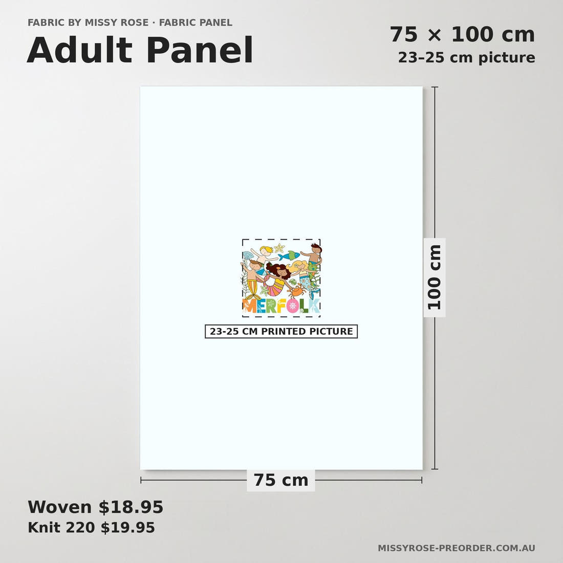 Design 973 Merfolk Panel adult panel sizing – 23–25 cm printed picture on 75 × 100 cm fabric | Fabric by Missy Rose