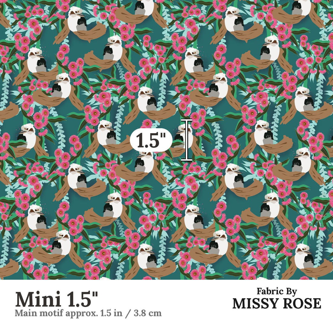 Design 975 Kookaburra Fabric Mini 1.5 inch print scale guide | Fabric by Missy Rose