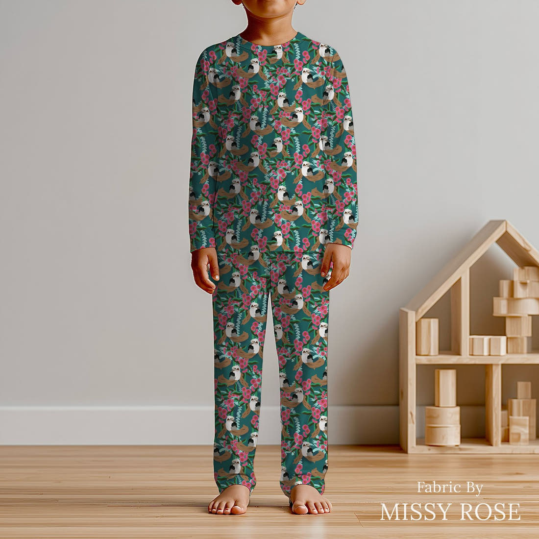 Design 975 Kookaburra Fabric sewn into kids' pyjamas – see how the print looks made up | Fabric by Missy Rose