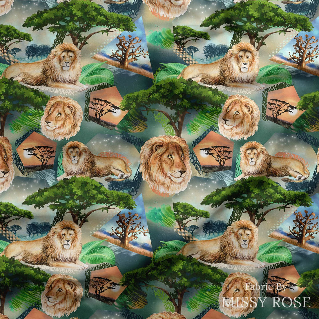 Design 976 Lion Fabric draped fabric mockup – custom printed fabric by the metre | Fabric by Missy Rose