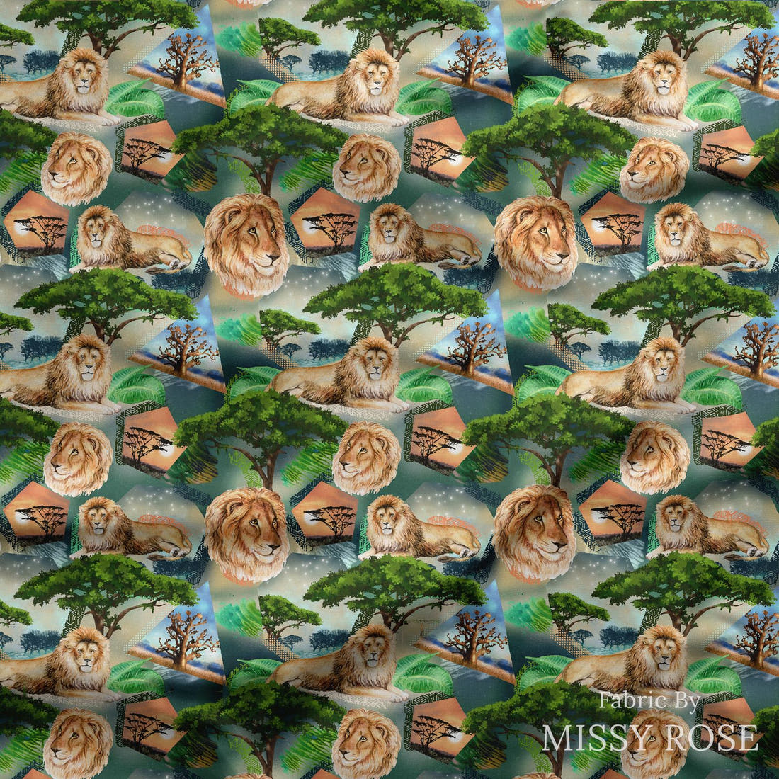 Design 976 Lion Fabric draped fabric mockup – custom printed fabric by the metre | Fabric by Missy Rose