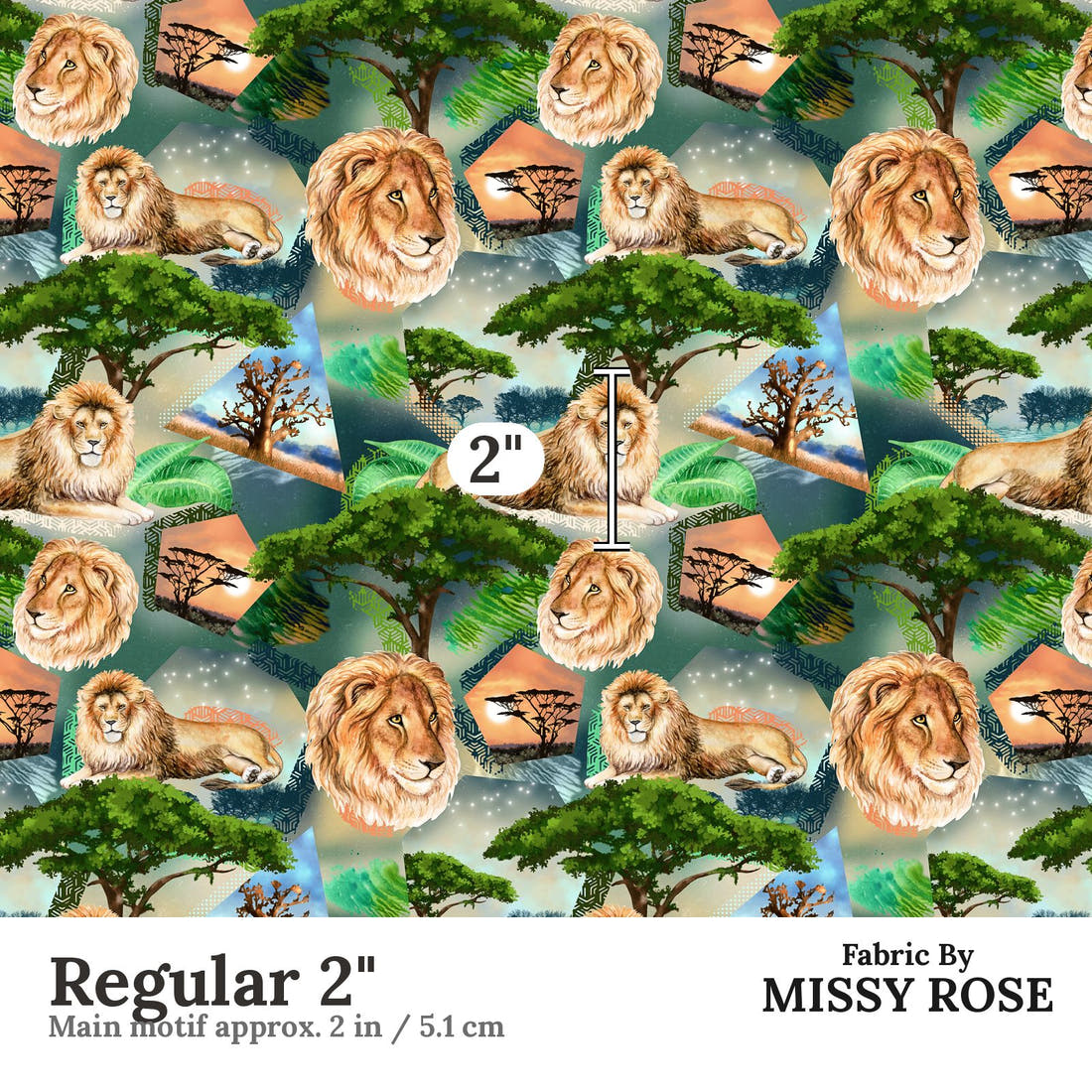 Design 976 Lion Fabric Regular 2 inch print scale guide | Fabric by Missy Rose