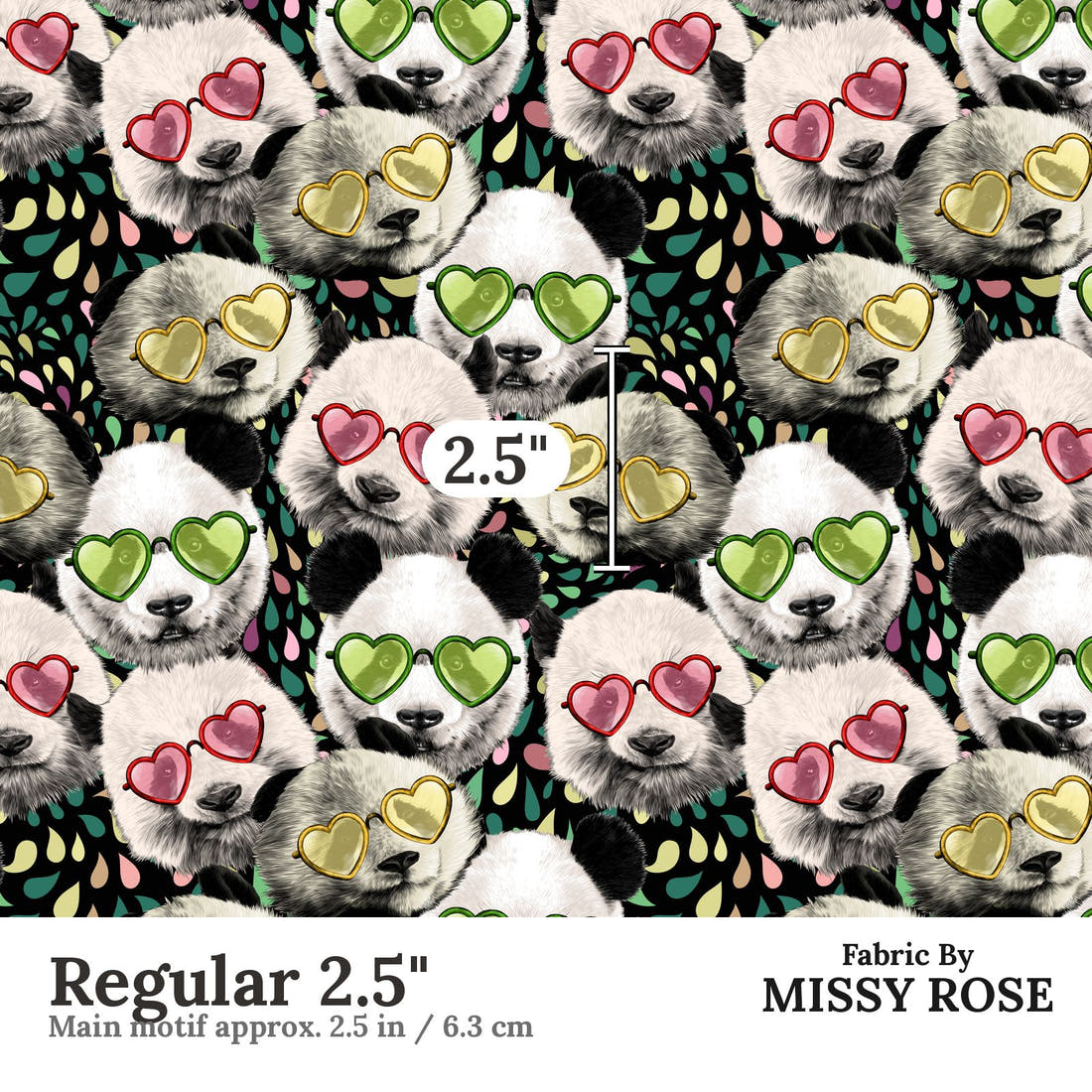 Design 977 Panda Fabric Regular 2.5 inch print scale guide | Fabric by Missy Rose