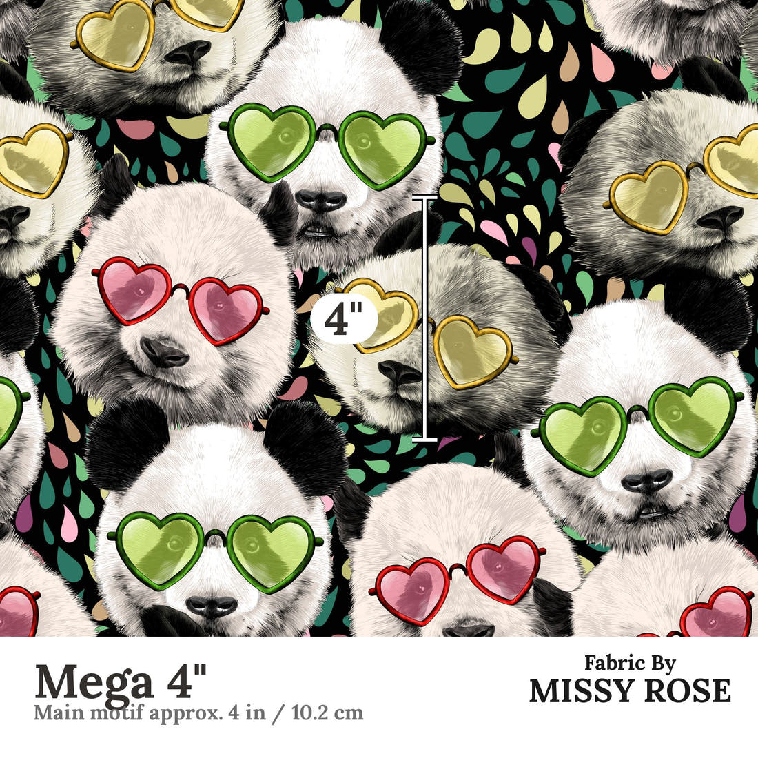 Design 977 Panda Fabric Mega 4 inch print scale guide | Fabric by Missy Rose
