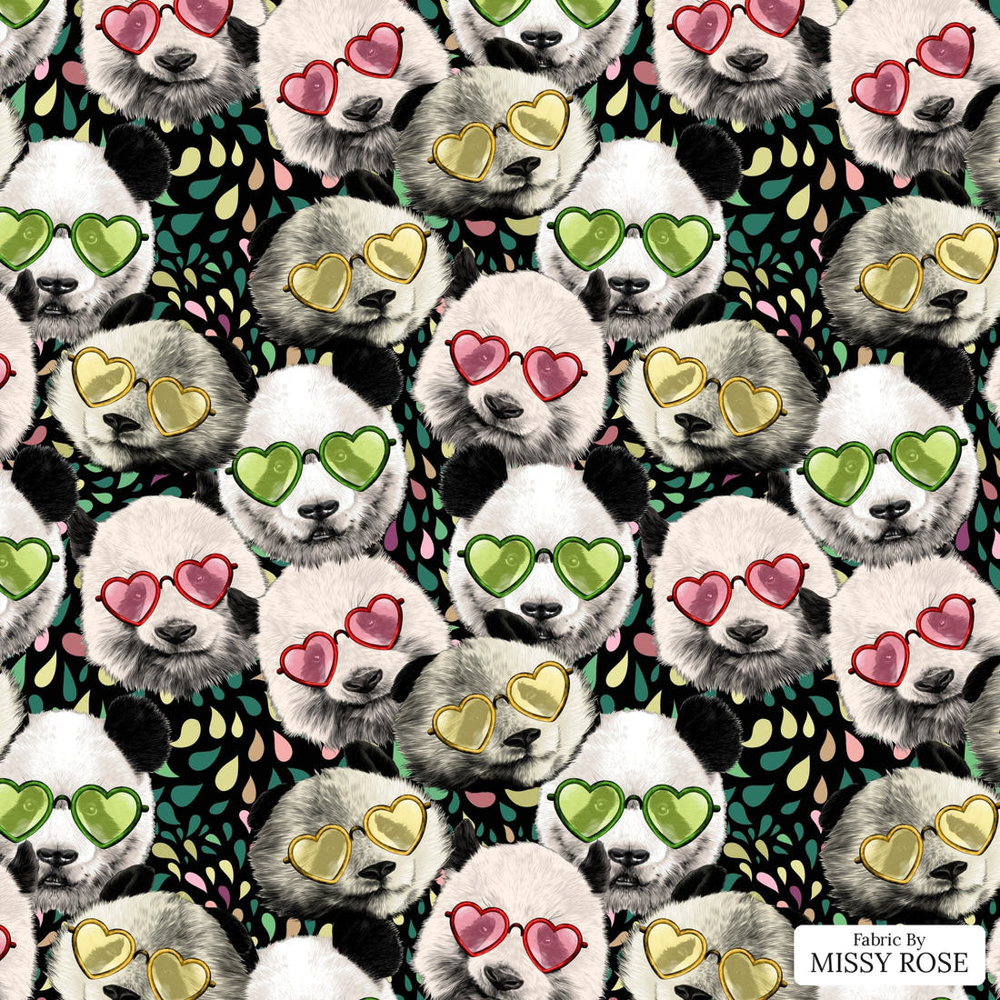 Design 977 Panda Fabric – flat view of the print, zoom in for detail | Fabric by Missy Rose