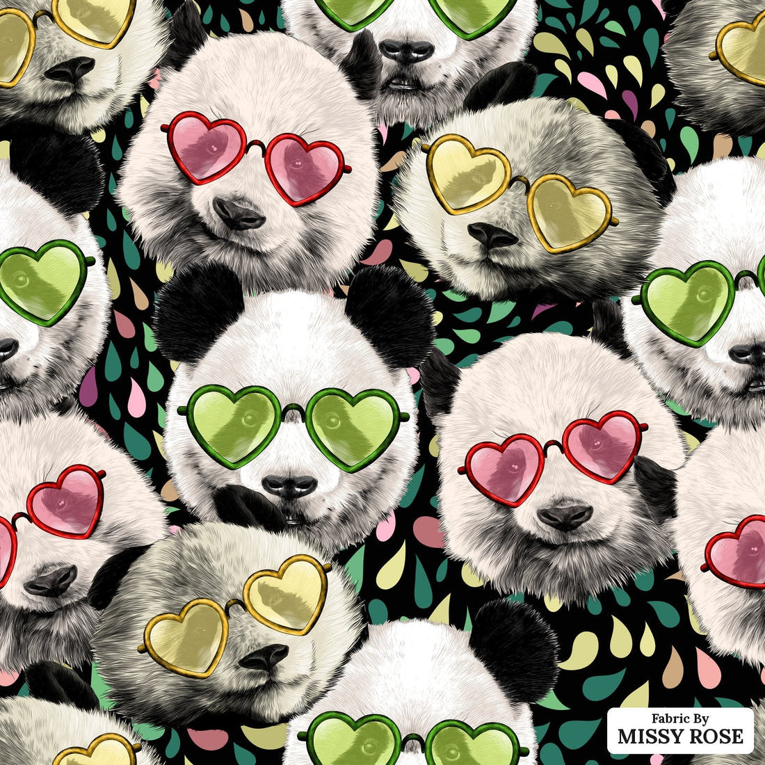 Design 977 Panda Fabric – flat view of the print, zoom in for detail | Fabric by Missy Rose