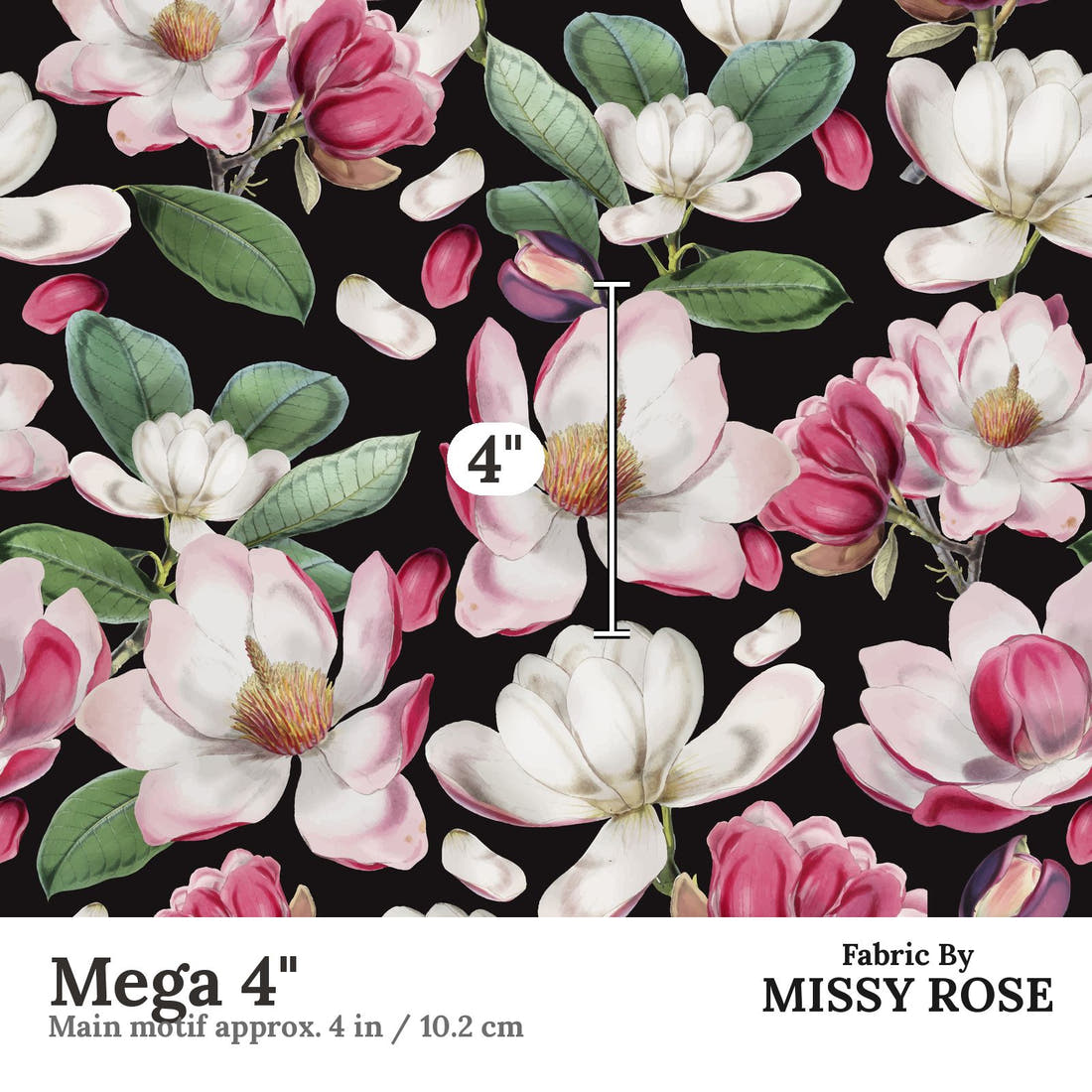 Design 978 Magnolia Floral Fabric Mega 4 inch print scale guide | Fabric by Missy Rose