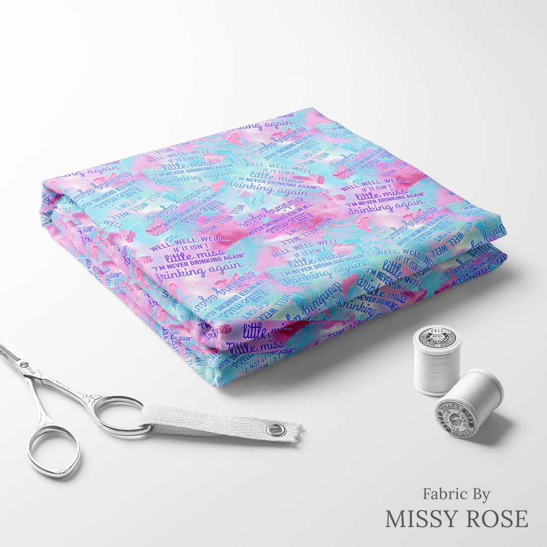 Design 979 Drinking Fabric folded fabric stack with matching thread – pre-order fabric Australia | Fabric by Missy Rose